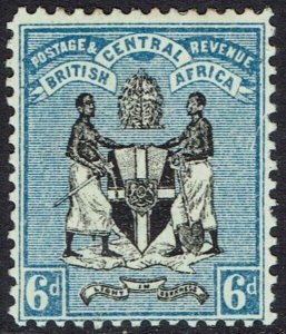 BRITISH CENTRAL AFRICA 1896 ARMS 6D WMK CROWN CA