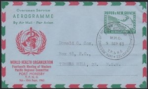 PAPUA NEW GUINEA 1963 World Health opt on 10d aerogramme - special pmk.....B6121