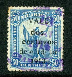 Nicaragua 1912 God Provisional 2.5mm Spacing 2¢/50¢ Sc 337I Maxwell 416 VFU W56