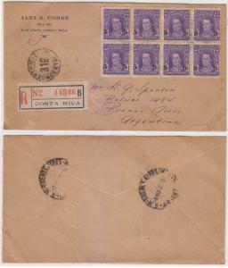 COSTA RICA 1935 Sc 148 SUPERBE BLOCK OF 8 ON R-COVER TO ARGENTINA F,VF 