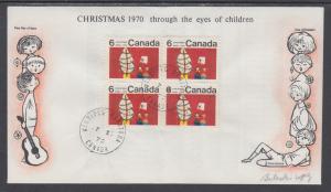 Canada Uni 522i/525ii FDCs. 1970 Christmas Center Blocks on individual FDCs