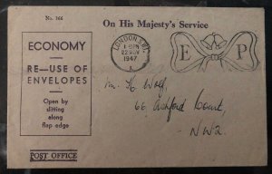 1947 London England On His Majesty Service Cover OHMS Royal Wedding Cachet