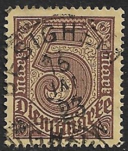 GERMANY 1920-21 5m Brown on Yellow OFFICIAL Sc O13 VFU