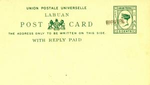 LABUAN Postal Stationery 3c + 3c *Specimen* UPU Reply Card Unused 1894W315