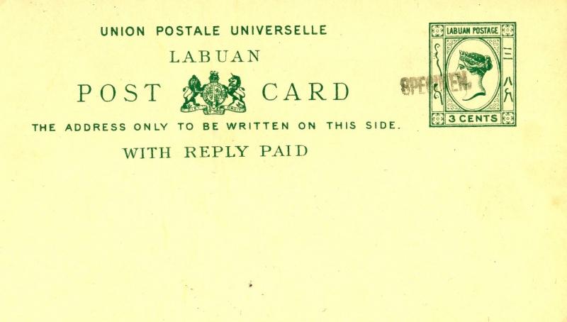 W315 1894	LABUAN Postal Stationery 3c + 3c *Specimen* UPU Reply Card Unused