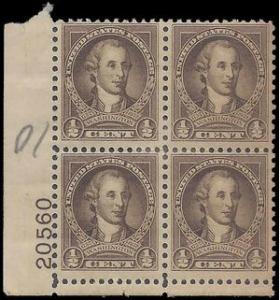 #704 1/2c George Washington PB/4 1932 Mint H OG