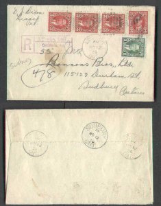 Canada-covers #3031-Canada cover-1c + 3c (4) KGVI mufti registered- Sudbury-