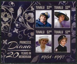 TUVALU  2017  20TH MEMORIAL PRINCESS DIANA SET OF TWO  SHEETS OF FOUR  MINT NH