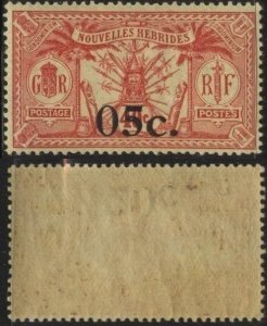 New Hebrides (Fr.) 38 (mnh, red ink spots on back) 5c on 40c, red on yel (1921)