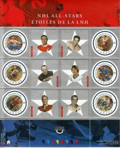 #1885 - 2001 NHL HOCKEY ALL STARS Miniature sheet CANADIAN postage stamps MNH