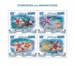 MALDIVES 2013 SHEET STARFISHES MARINE LIFE mld13102a