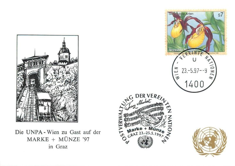 E0023 Maxi Card United Nations Vienna UNPA Graz 1997 orchids flowers