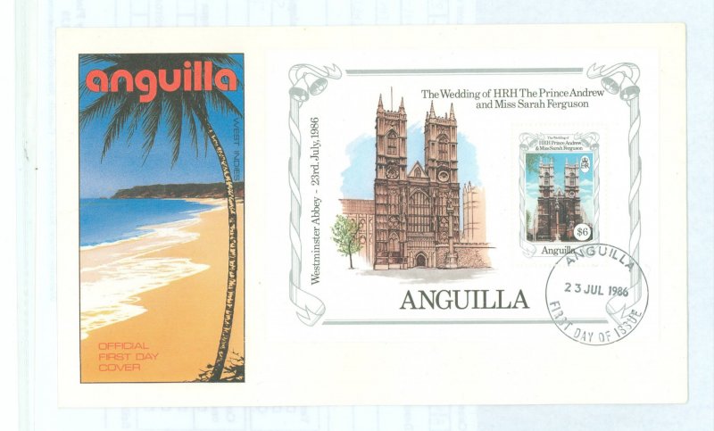 Anguilla 687 1987 $6 Westminster Abbey (Church) mini-sheet issue for the wedding of Prince Andrew and Sarah Ferguson on an unadd