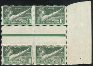 70812 - FRANCE - STAMPS: 1924 OLYMPIC GAMES 10 Fr block of 4 MNH - GUTTER PAIRS