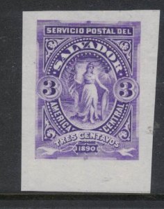 El Salvador 3c Purple Plate Proof Imperf MNH (1fug)