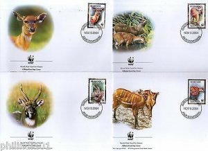 Burundi 2004 WWF Sitatunga Antelope Deer Wildlife Animal Sc 774 Set of 4 FDCs