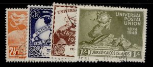 TURKS & CAICOS ISLANDS GVI SG217-220, anniversary of UPU set, FINE USED.