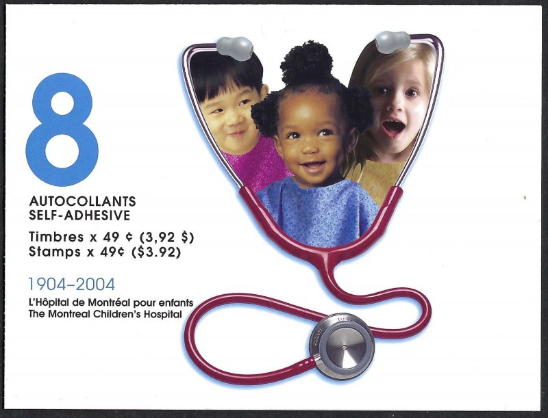 Canada #2035a 49¢ Montreal Children's Hospital (2004). Booklet of 8 sta...