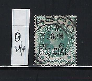 GREAT BRITAIN SCOTT #O46 1901-02 OFFICE OF WORKS OVPT. 1/2P (BLUE GREEN) USED