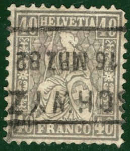 SWITZERLAND Helvetia Stamp Scott.58 40c Grey Used 1882 Schwyz c$170-  ORANGE42