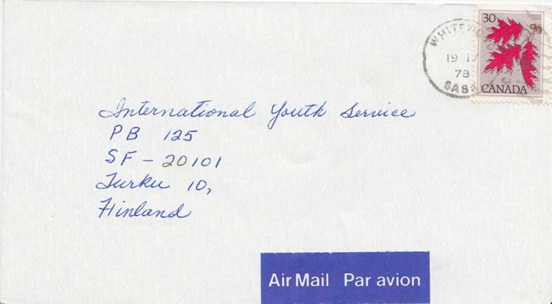 Canada 30c Red Oak 1978 Whitewood, Sask. Airmail to Turku, Finland.