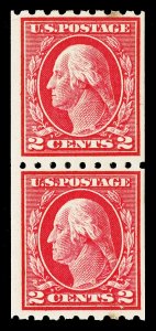 Scott 411 2c Washington Coil Pair Mint F-VF OG LH Cat $25