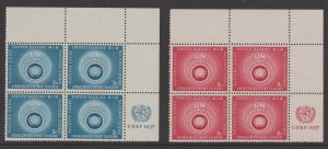 United Nations Scott# 51-52 1957 MNH Corner Blocks of 4