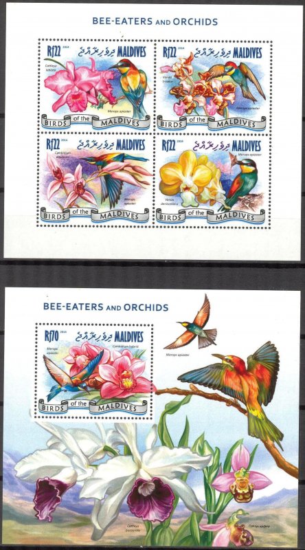 Maldive Islands 2014 Birds Bee - Eaters Sheet + S/S MNH