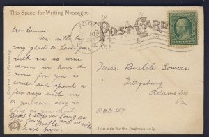 POSTAL HISTORY USA York PA 1909 to Gettysburg Adams Co PA GENEALOGY POSTCARD