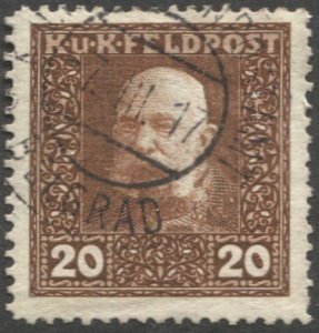 AUSTRIA 1915 MILITARY STAMPS Sc M31  20h orange brown, Used  VF, BELGRAD