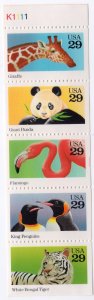 Scott #2709a Wild Animals BOOKLET Pane of 5 Stamps - MNH