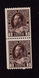 CANADA # 124 VF-MNH KGV PAIR 3ct  ADMIRALS COILS