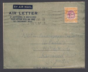 Malaya, Penang, Sc 16 on 1950 Air Letter Sheet to Karaikudi, India. machine canc