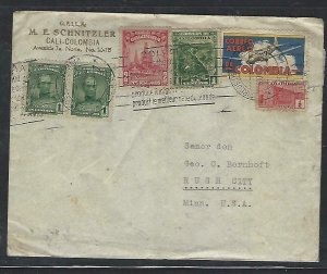 COLOMBIA  COVER (P2709B) 1941 A/M COVER WITH SPECIAL LABEL 5 STAMPS TO USA 