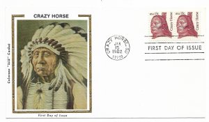 US 1855 13c Great Americans Crazy Horse pair FDC Colorano Silk Cachet ECV $20.00