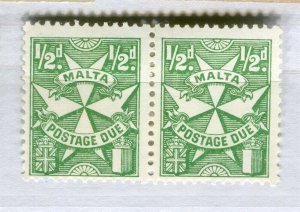 MALTA; 1925 early Postage Due issue fine Mint hinged 1/2d. Pair