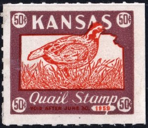 Wooten #22: Kansas Quail Hunting License Stamp (1959) Unsigned