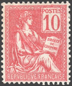 France #116  Mint OG - 10c carmine Rights of Man fault (1900)