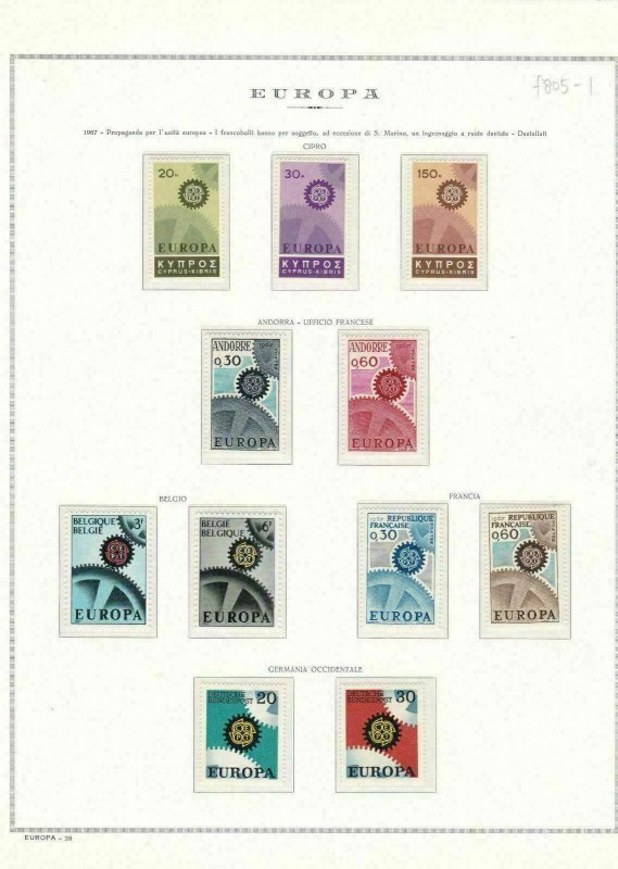 EUROPA STAMPS 1967 FULL  SET. 39 VALUES MNH ON  5  EUROPA PAGES . R 426 