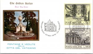 Vatican FDC 1976 - Fountains and Views - Golden Series Cachet - F30835