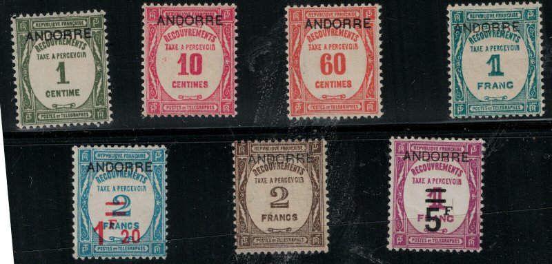 French Andorra 1931-1933 SC J9-J15 Mint SCV $546.00 Set