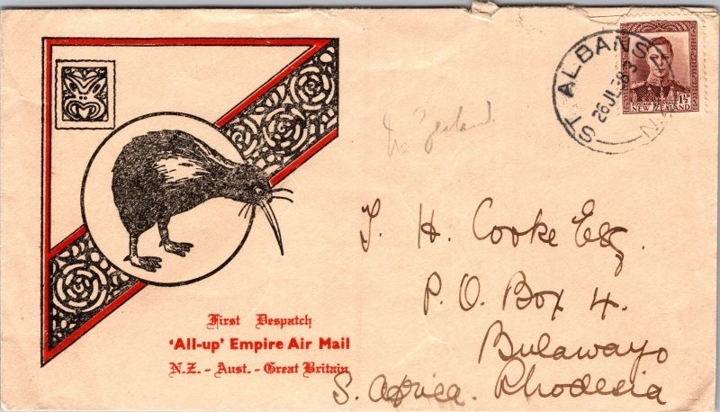 1938 St Albans New Zealand Kiwi National Bird Cover to Bulawayo Rhodesia