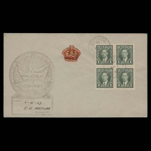 Canada 1937 (FDC) 1c KGVI definitive block, OTTAWA ✔️
