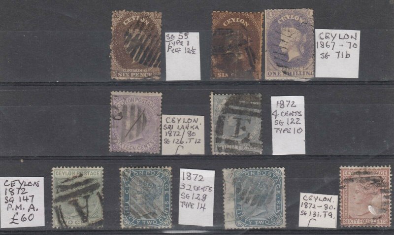 Ceylon QV Collection Of 9 Values Fine Used J7519