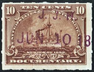 R168 10¢ Battleship Documentary (1898) Used/Handstamped