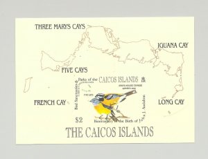 Caicos #54 Audubon, Birds 1v S/S Imperf Proof