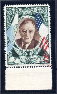 Roosevelt Lire 5 P.A. n. 63k red moved over 8mm MNH