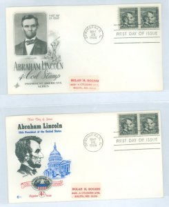 US 1303 1966 4c abraham lincoln coil pairs, prominent american series, 2 FDCs addressed with diff. cachets