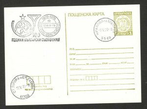 BULGARIA -POSTCARD STATIONERY - 100 YEARS OF BULGARIAN POST -NICE POSTMARK-1979.