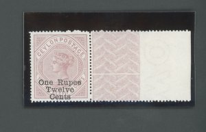 1885 Ceylon, Stanley Gibbons #176, 1r.12 on 2r.50 Dull Rose Lace 12 1/2 x 14, MN